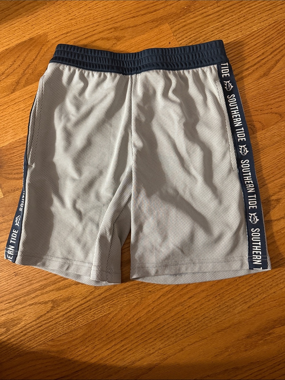 Southern Tide Boys Gray Athletic Shorts with Navy Trim